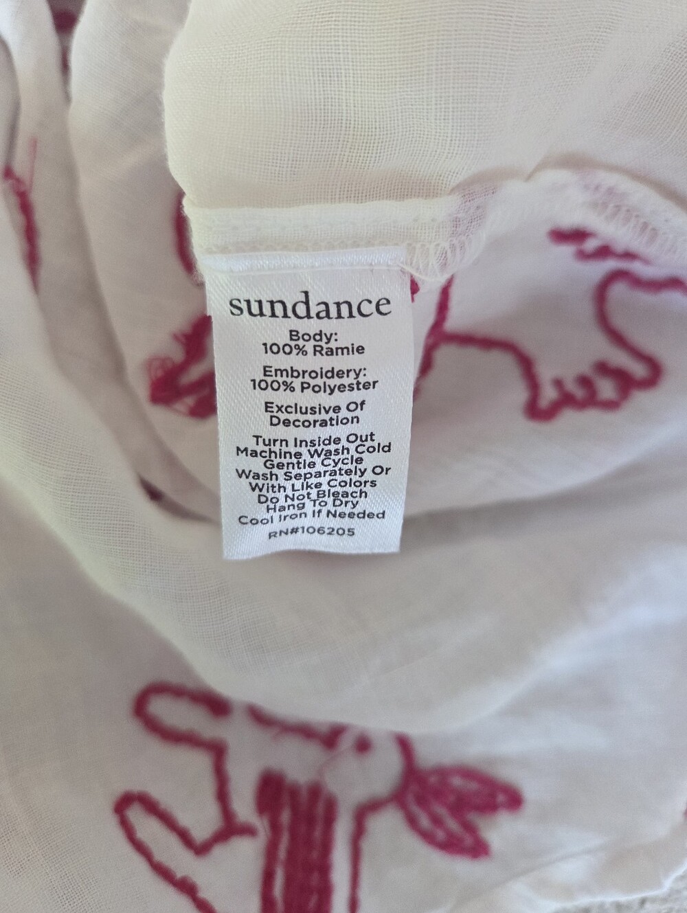 Sundance Ramie Embroidered Bird Blouse Medium White Pink Boho Cottagecore - Picture 9 of 9